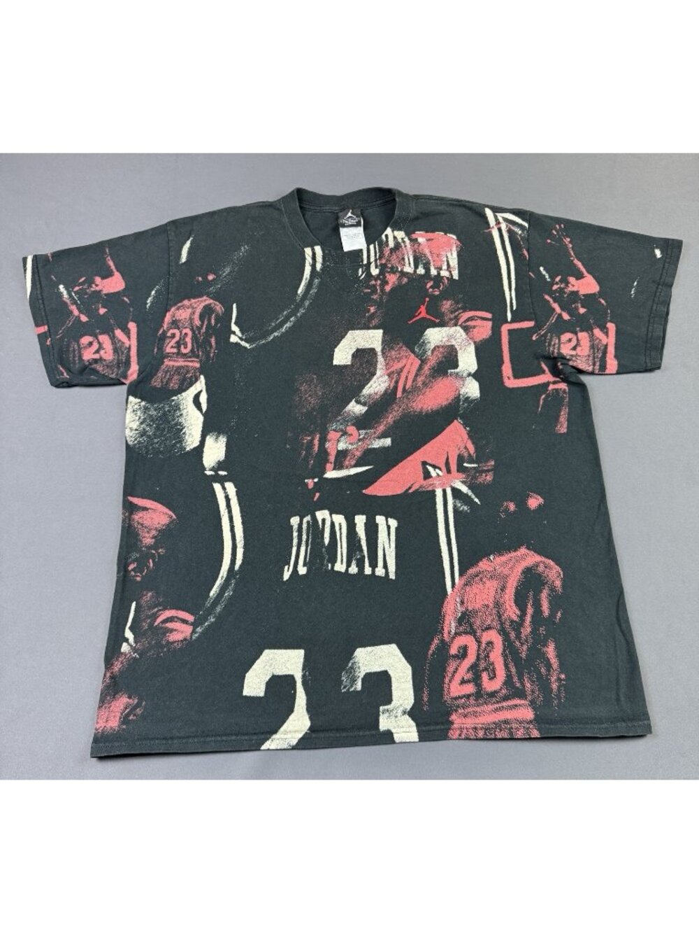 Rare Vintage Y2K Nike Air Jordan AOP Black Shirt Basketball Art Style Painting
